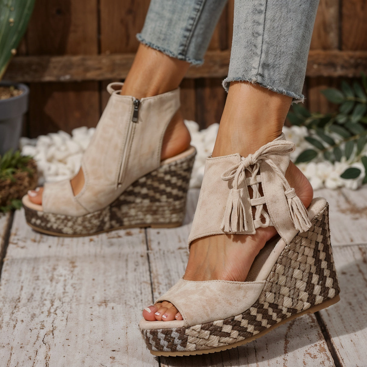 Ruby – Niezwykle Wygodne Ortopedyczne Sandały na Koturnie z Ozdobnym Chwostem