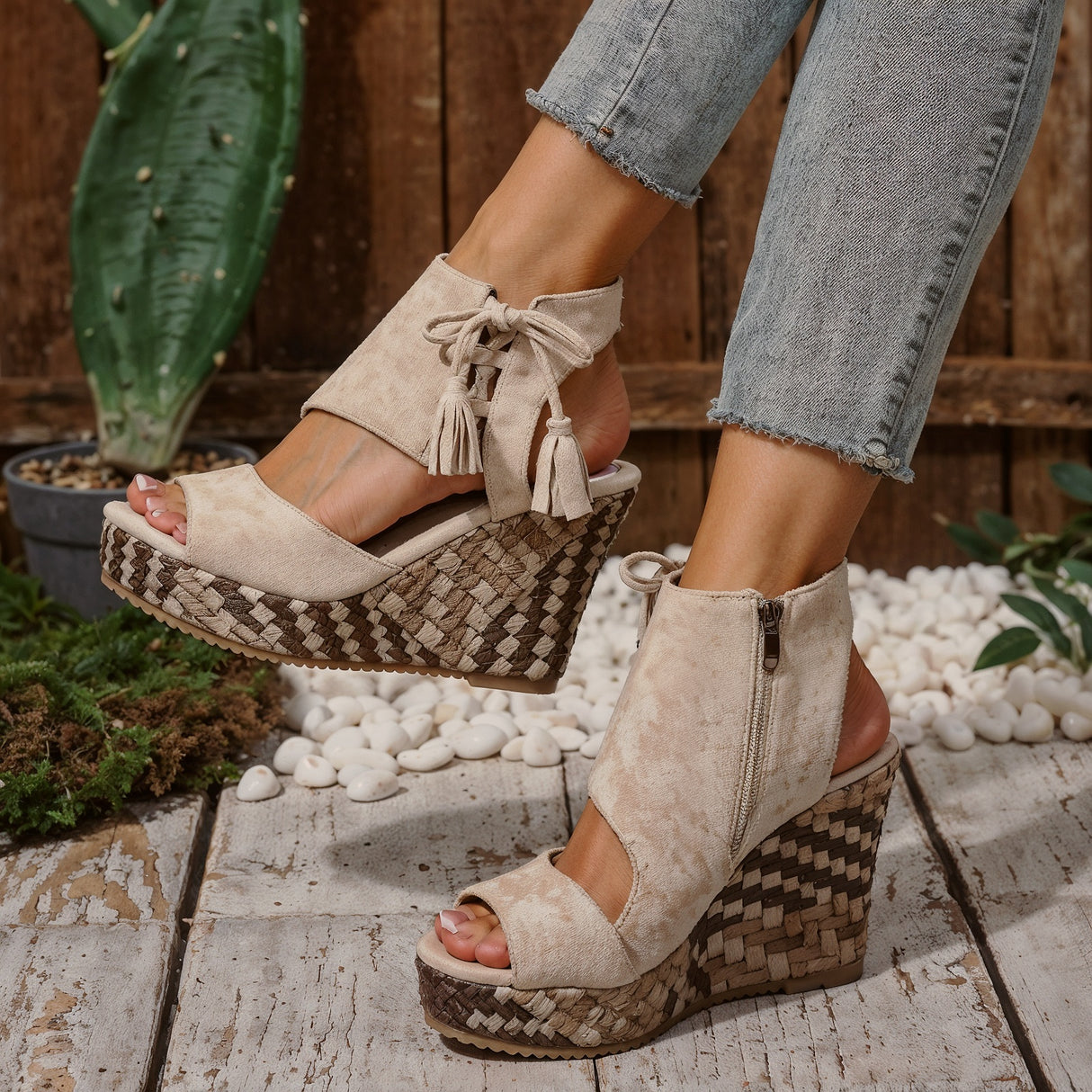 Ruby – Niezwykle Wygodne Ortopedyczne Sandały na Koturnie z Ozdobnym Chwostem