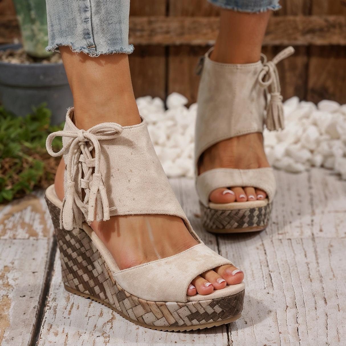 Ruby – Niezwykle Wygodne Ortopedyczne Sandały na Koturnie z Ozdobnym Chwostem