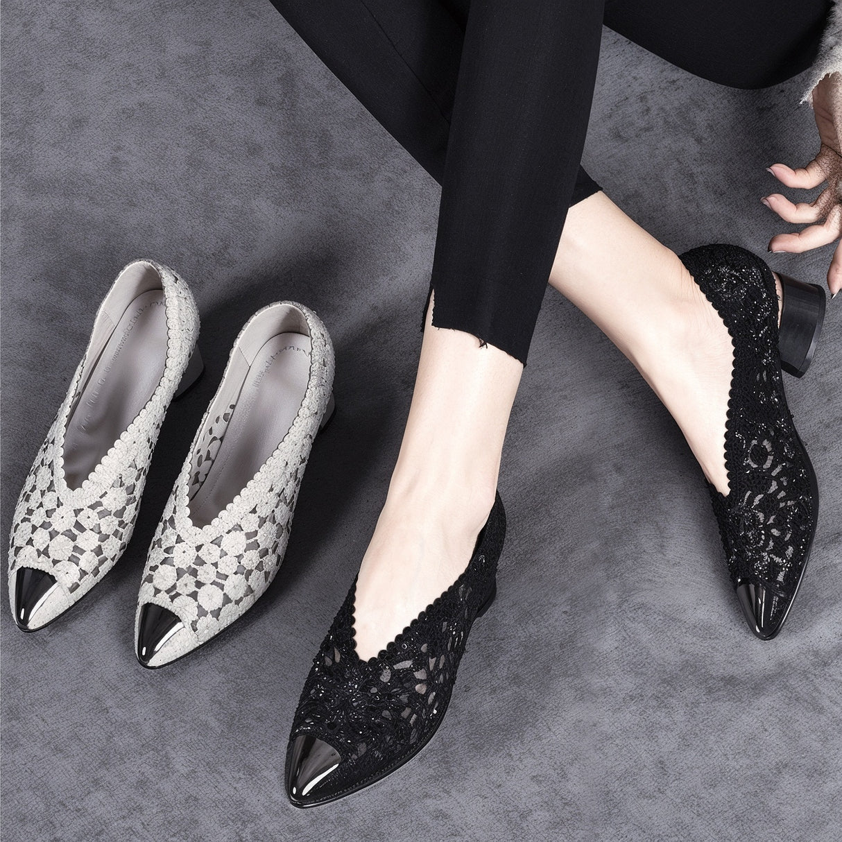 Agatha – Ortopedyczne Błyszczące Czółenka z Siateczką i Kryształkami