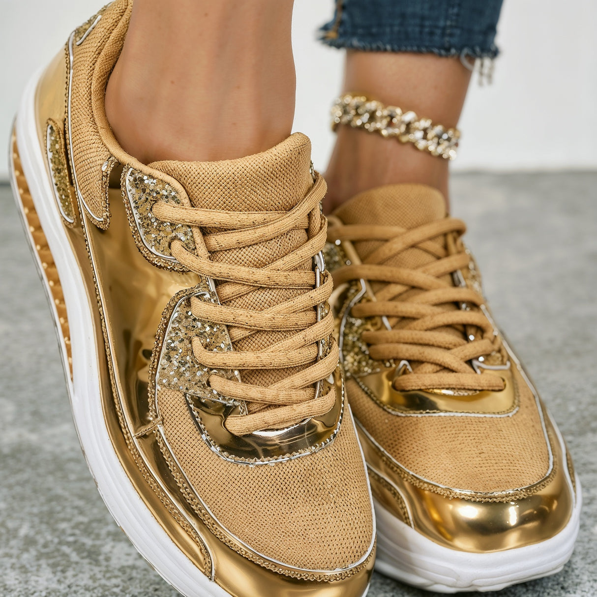 Sarah – Niezwykle Wygodne Ortopedyczne Błyszczące Sneakersy na Platformie dla Kobiet