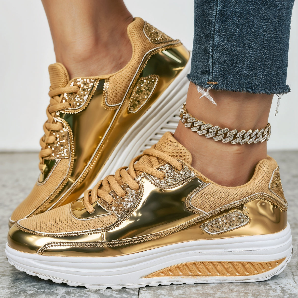 Sarah – Niezwykle Wygodne Ortopedyczne Błyszczące Sneakersy na Platformie dla Kobiet