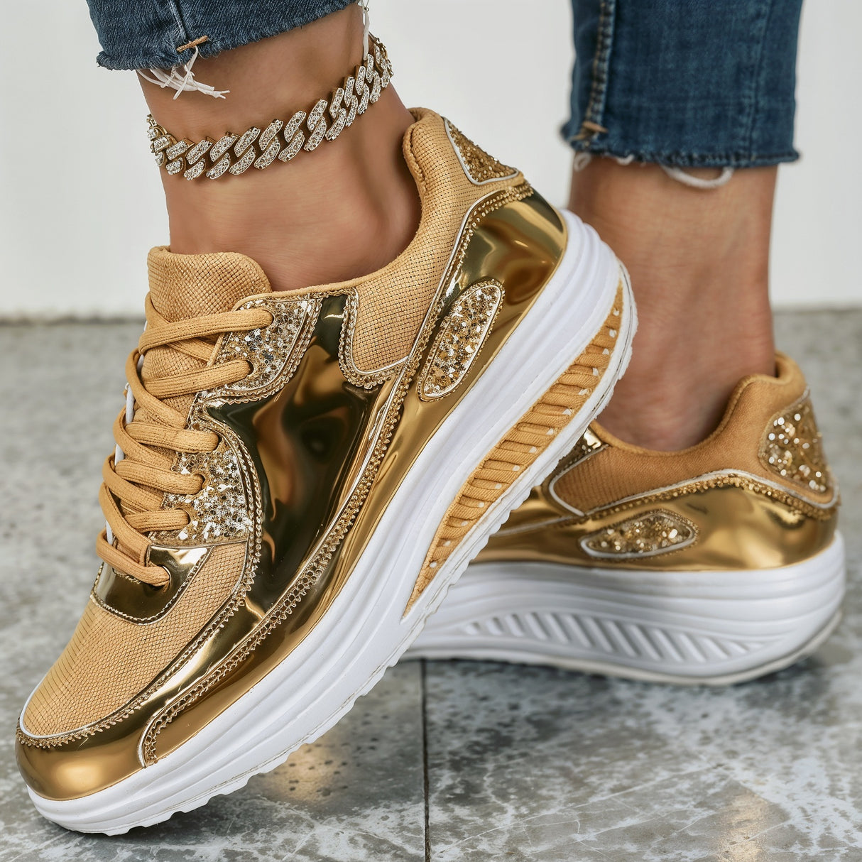 Sarah – Niezwykle Wygodne Ortopedyczne Błyszczące Sneakersy na Platformie dla Kobiet