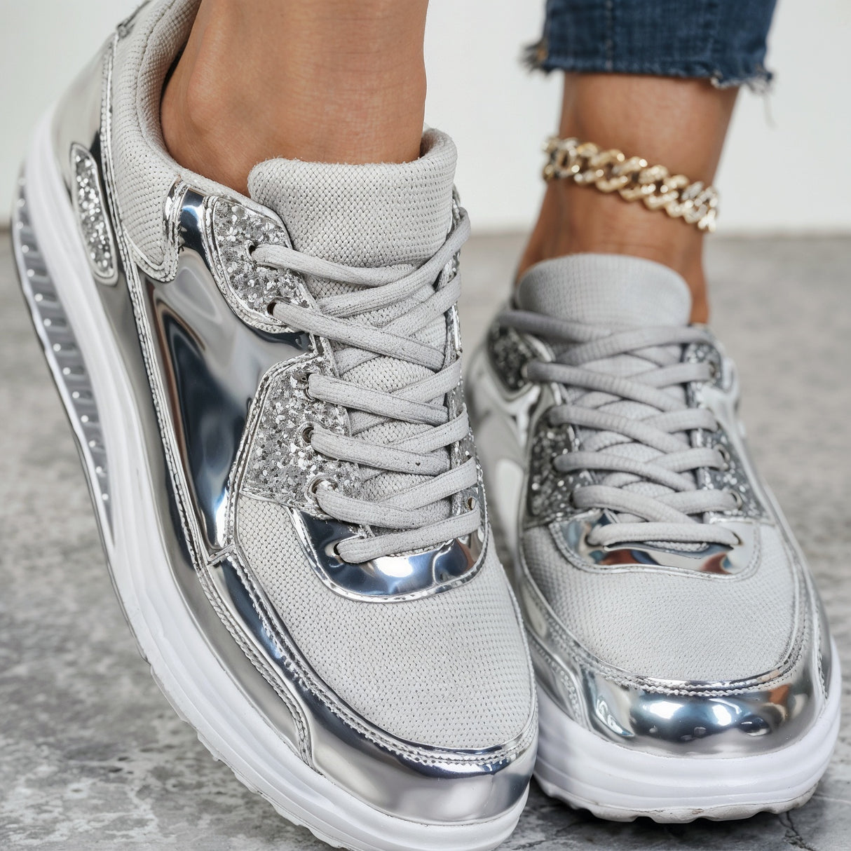 Sarah – Niezwykle Wygodne Ortopedyczne Błyszczące Sneakersy na Platformie dla Kobiet