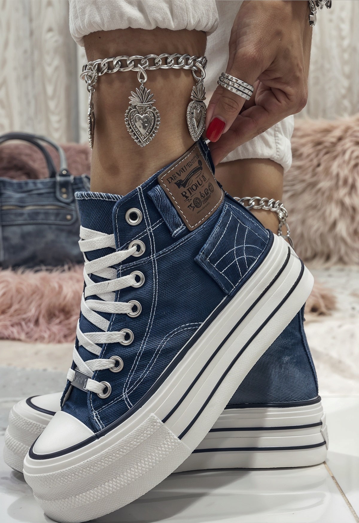 Stephanie – Ortopedyczne Trampki Za Kostkę z Dżinsu i Maksymalnym Komfortem