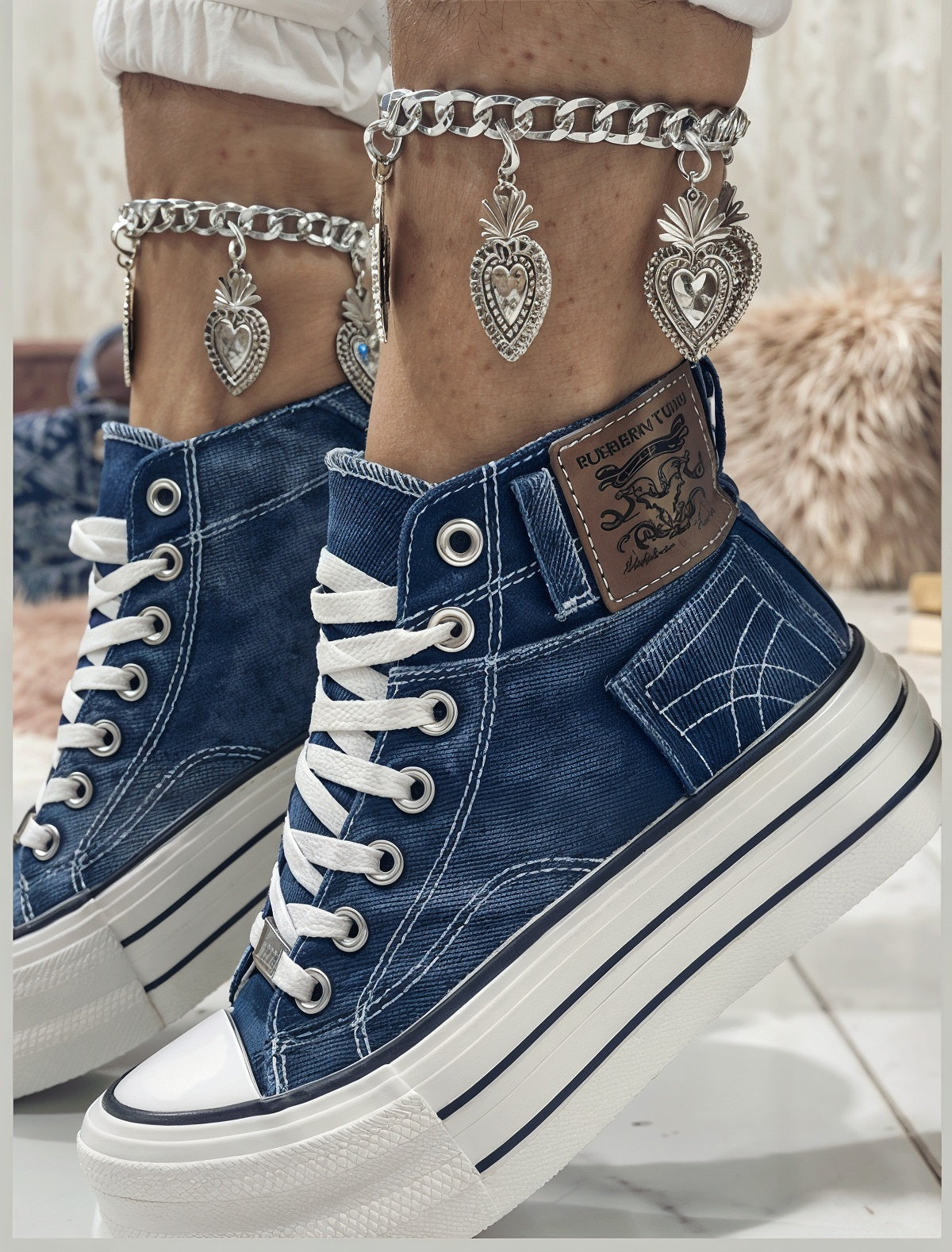 Stephanie – Ortopedyczne Trampki Za Kostkę z Dżinsu i Maksymalnym Komfortem