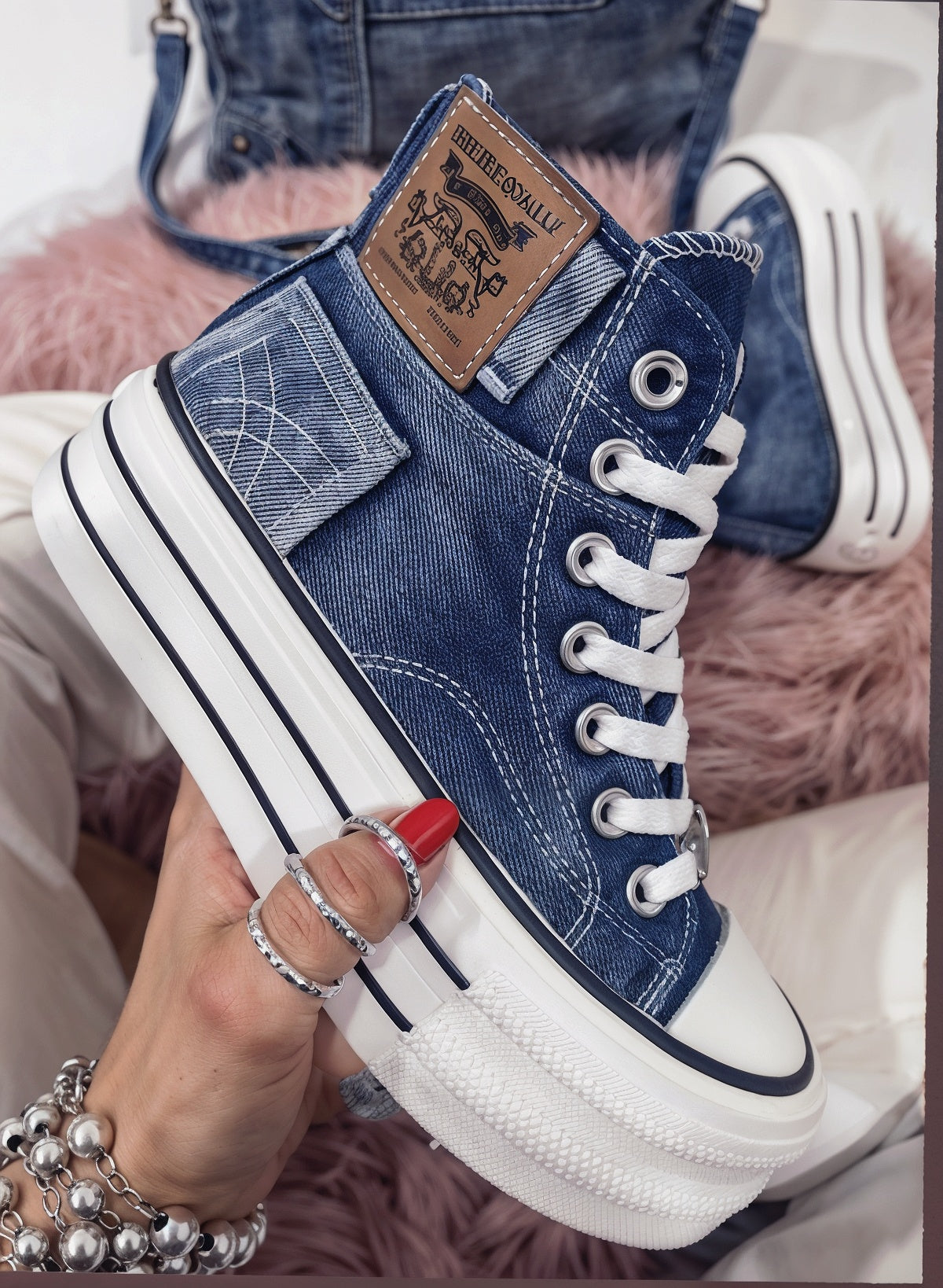 Stephanie – Ortopedyczne Trampki Za Kostkę z Dżinsu i Maksymalnym Komfortem