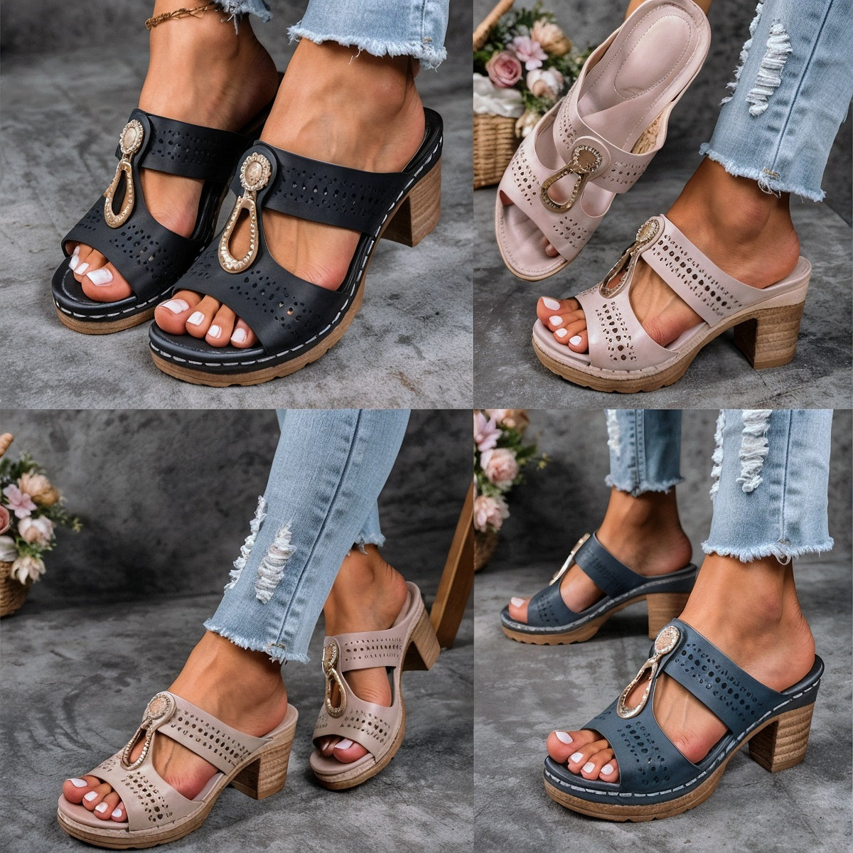 Joan – Eleganckie Ortopedyczne Sandały z Ozdobnym Obcasem i Maksymalną Wygodą