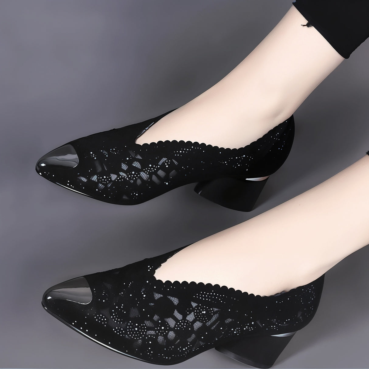 Agatha – Ortopedyczne Błyszczące Czółenka z Siateczką i Kryształkami