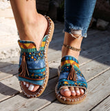 Barbara – Niezwykle Wygodne Ortopedyczne Wsuwane Sandały z Ozdobnym Chwościkiem